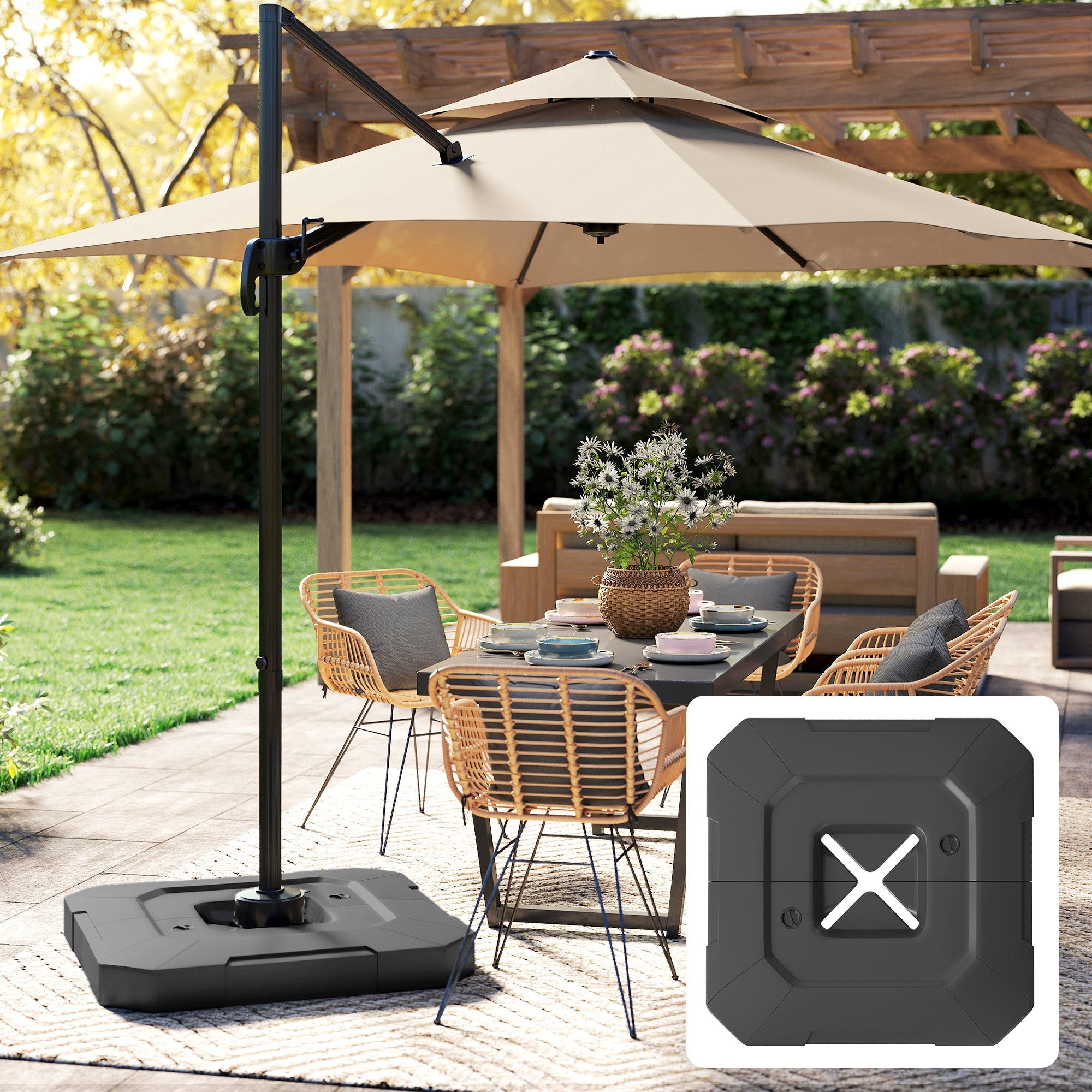 Outsunny 2PCS Umbrella Weights for Cantilever Parasols, Parasol Base Weights, 80 kg for Water or 105 kg Water and Sand Mix, Black