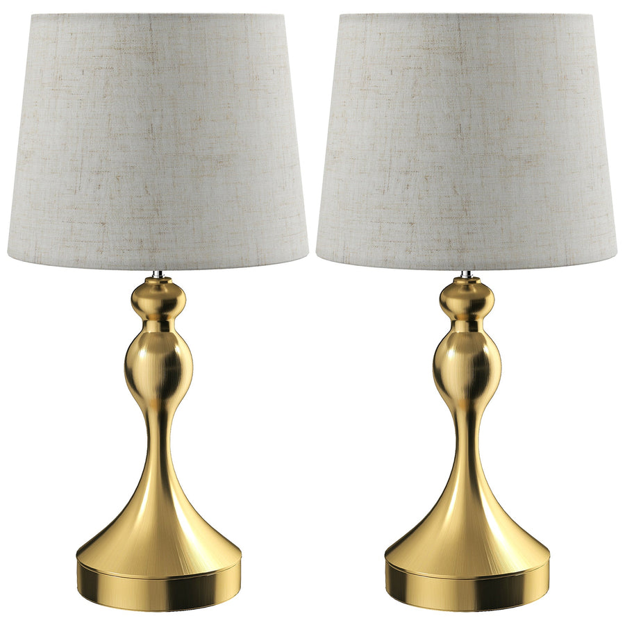 HOMCOM Bedside Lamps Set of 2, Modern Table Lamps with 3 Colour Temperatures, USB A+C Charging Ports and Linen Shade for Living Room Bedroom Office, Gold Tone