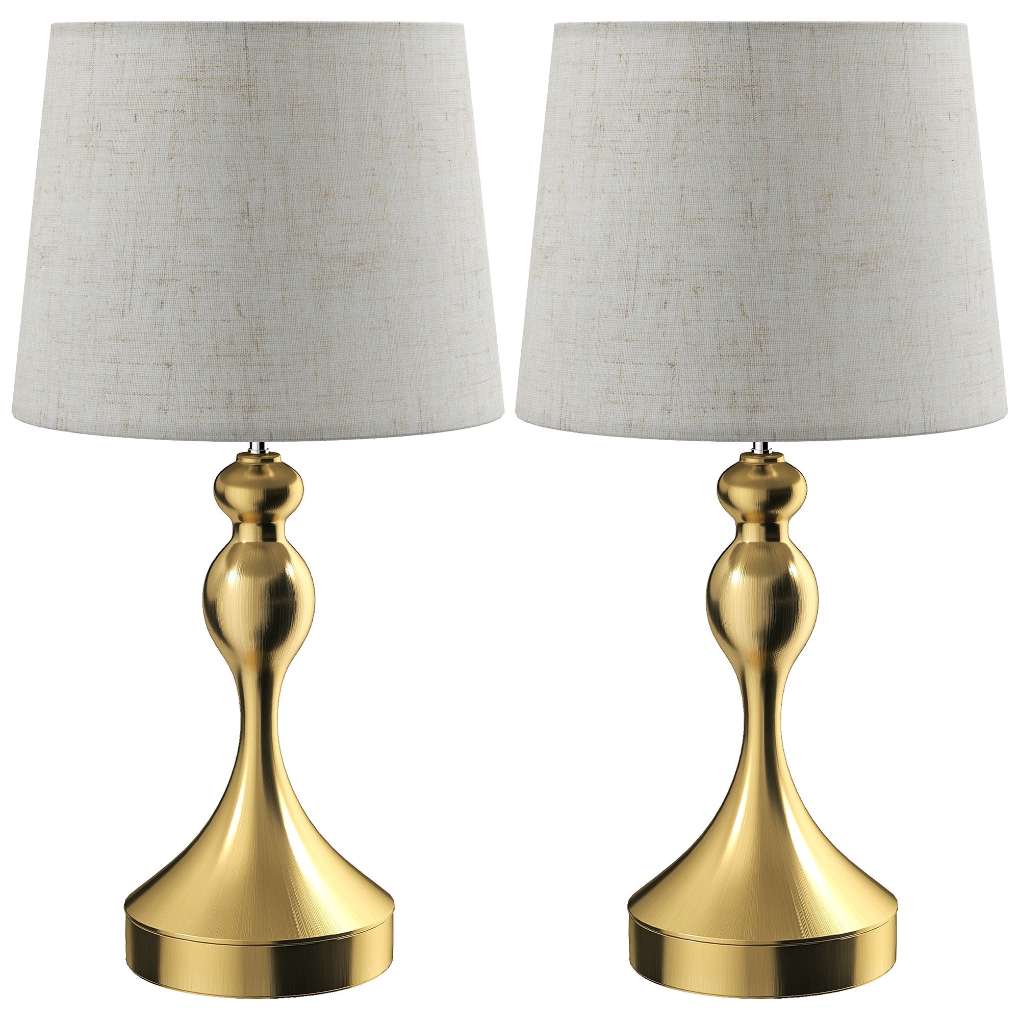 HOMCOM Bedside Lamps Set of 2, Modern Table Lamps with 3 Colour Temperatures, USB A+C Charging Ports and Linen Shade for Living Room Bedroom Office, Gold Tone
