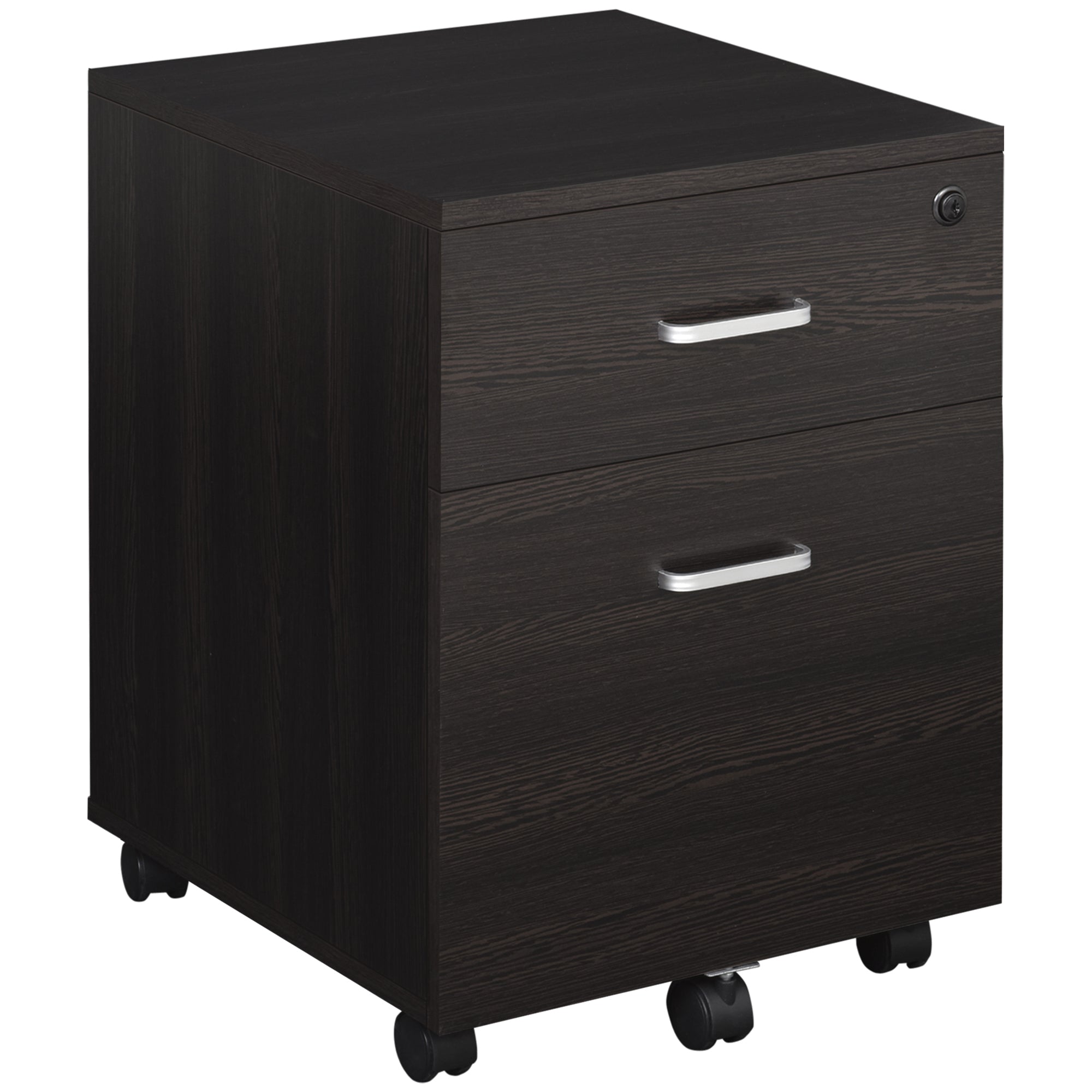 Vinsetto 2-Drawer Locking Office Filing Cabinet w/ 5 Wheels Rolling Storage Hanging A4 Cupboard Home Organisation Black Wood Grain