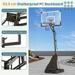 2.45-3.05M Portable Basketball Hoop Height Adjustable with Shatterproof Backboard