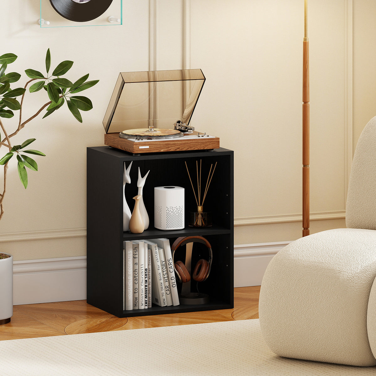 2-Cube Bookcase Floor Standing Open Bookshelf with 5-Position Adjustable Shelf-Black