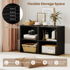 2-Cube Bookcase Floor Standing Open Bookshelf with 5-Position Adjustable Shelf-Black