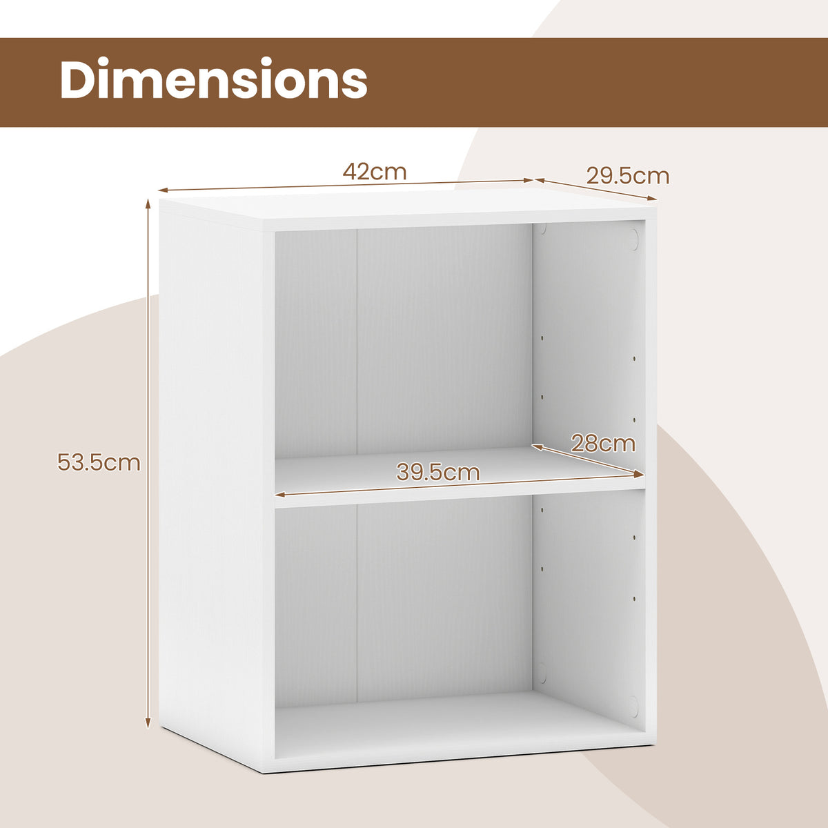 2-Cube Bookcase Floor Standing Open Bookshelf with 5-Position Adjustable Shelf-White