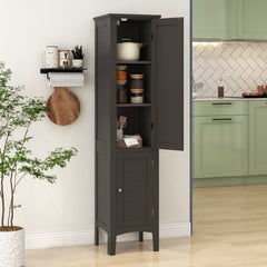2-Door 160cm High Freestanding Bathroom Cabinet with 5-Tier Shelves-Coffee