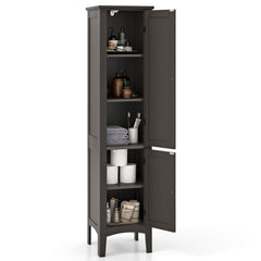 2-Door 160cm High Freestanding Bathroom Cabinet with 5-Tier Shelves-Coffee