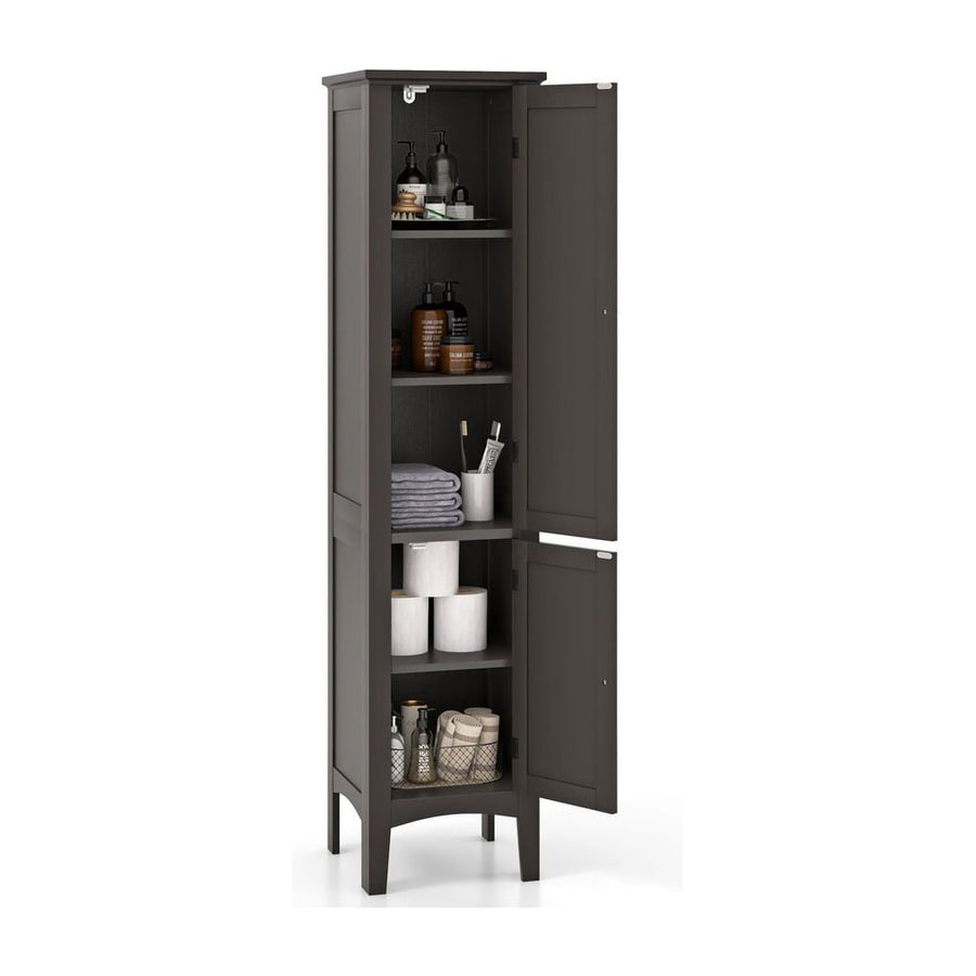 2-Door 160cm High Freestanding Bathroom Cabinet with 5-Tier Shelves-Coffee