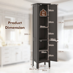2-Door 160cm High Freestanding Bathroom Cabinet with 5-Tier Shelves-Coffee