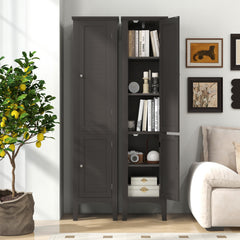 2-Door 160cm High Freestanding Bathroom Cabinet with 5-Tier Shelves-Coffee