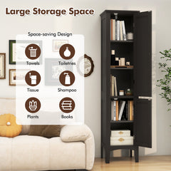 2-Door 160cm High Freestanding Bathroom Cabinet with 5-Tier Shelves-Coffee