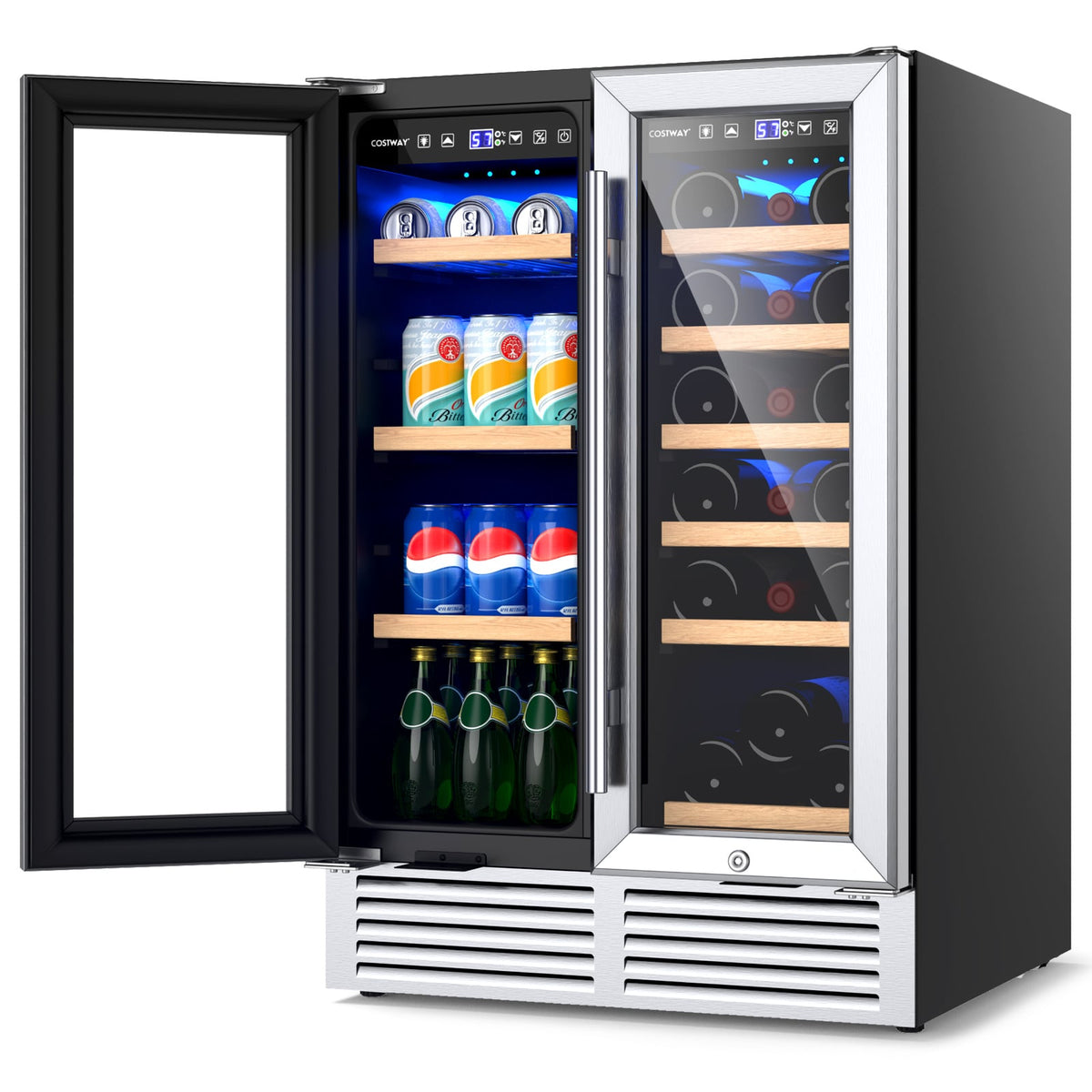 2-Door Dual Zone Beverage Wine Fridge with Auto Defrost Function-Silver