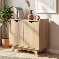 2 Door Modern Wooden Buffet Sideboard Organizer with Adjustable Shelf-Natural