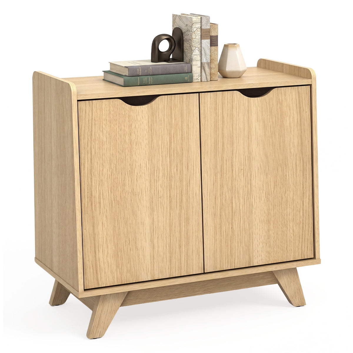 2 Door Modern Wooden Buffet Sideboard Organizer with Adjustable Shelf-Natural