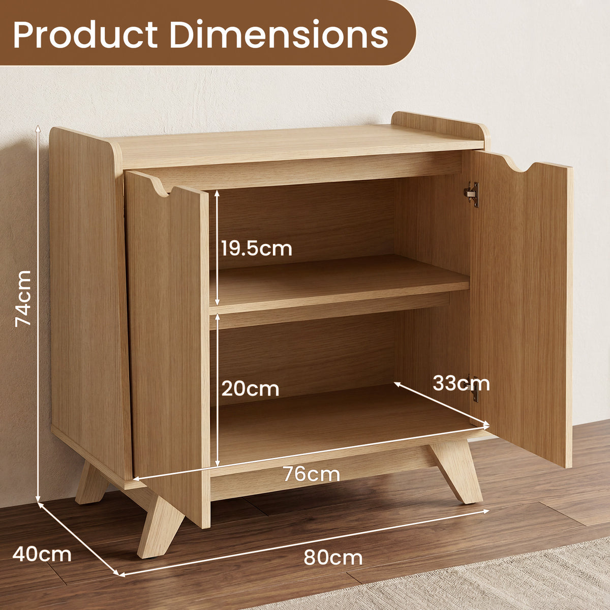 2 Door Modern Wooden Buffet Sideboard Organizer with Adjustable Shelf-Natural