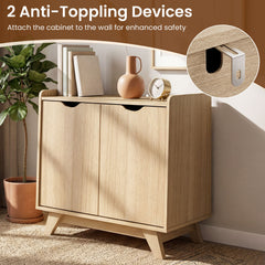 2 Door Modern Wooden Buffet Sideboard Organizer with Adjustable Shelf-Natural