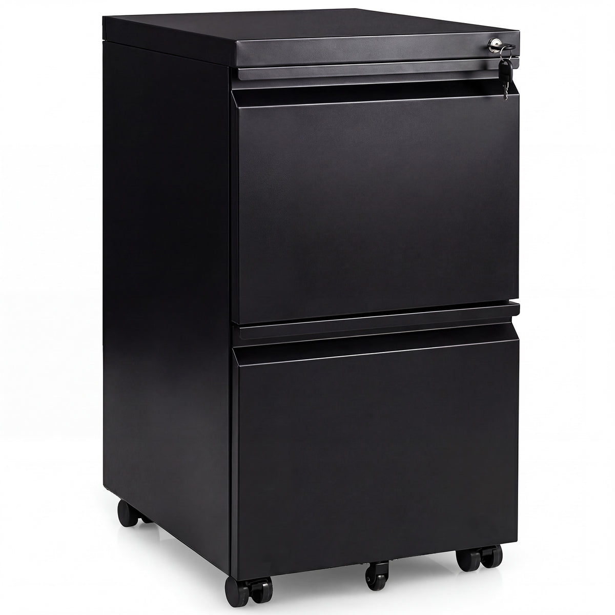 2-Drawer Mobile File Cabinet with 5 Casters and 2 Keys for A4-Black