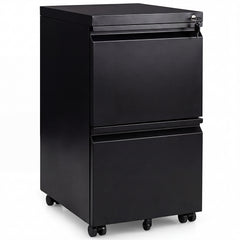 2-Drawer Mobile File Cabinet with 5 Casters and 2 Keys for A4-Black