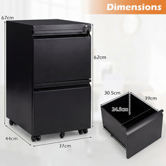 2-Drawer Mobile File Cabinet with 5 Casters and 2 Keys for A4-Black