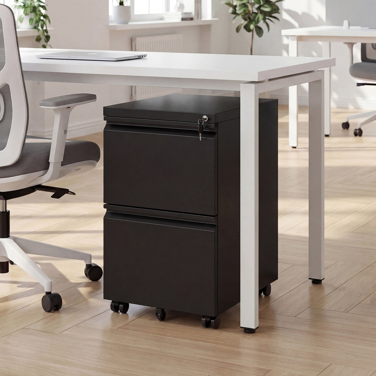 2-Drawer Mobile File Cabinet with 5 Casters and 2 Keys for A4-Black