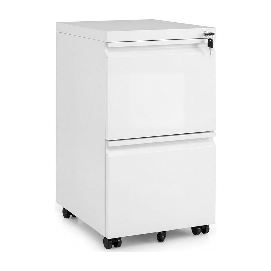 2-Drawer Mobile File Cabinet with 5 Casters and 2 Keys for A4-White