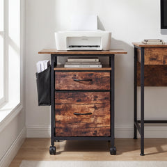 2-Drawer Mobile File Cabinet with Extended Tabletop and Rolling Printer Stand-Brown
