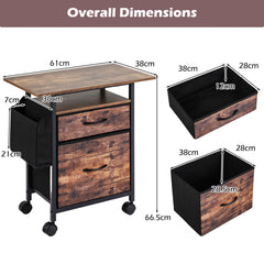 2-Drawer Mobile File Cabinet with Extended Tabletop and Rolling Printer Stand-Brown