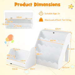 2-In-1 Kids' Bookshelf and Toy Storage Organizer with Rolling Drawer Cart and 4 Tier Book Shelf-White