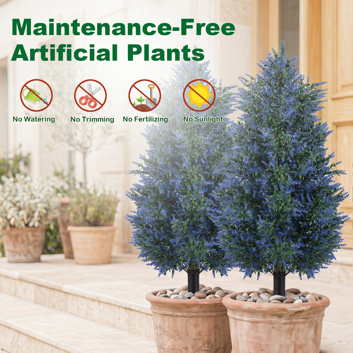 2 Pack 100cm Artificial Lavender Topiary Trees with Ground Spikes
