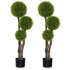 2 Pack 120 CM Artificial Boxwood Topiary Ball Tree with Triple Ball for Home Office