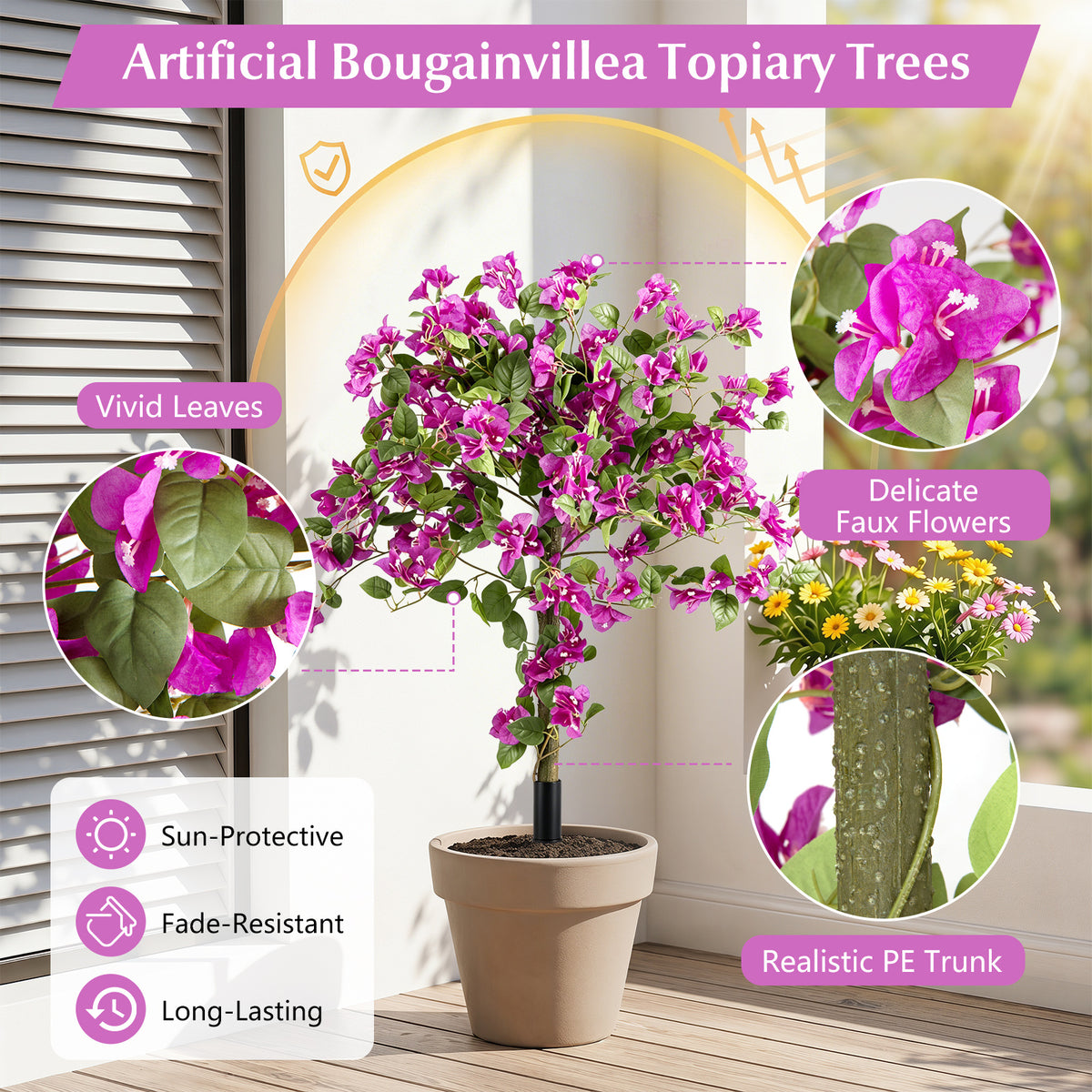 2 Pack Bougainvillea Artificial Trees with Stable Ground Spike