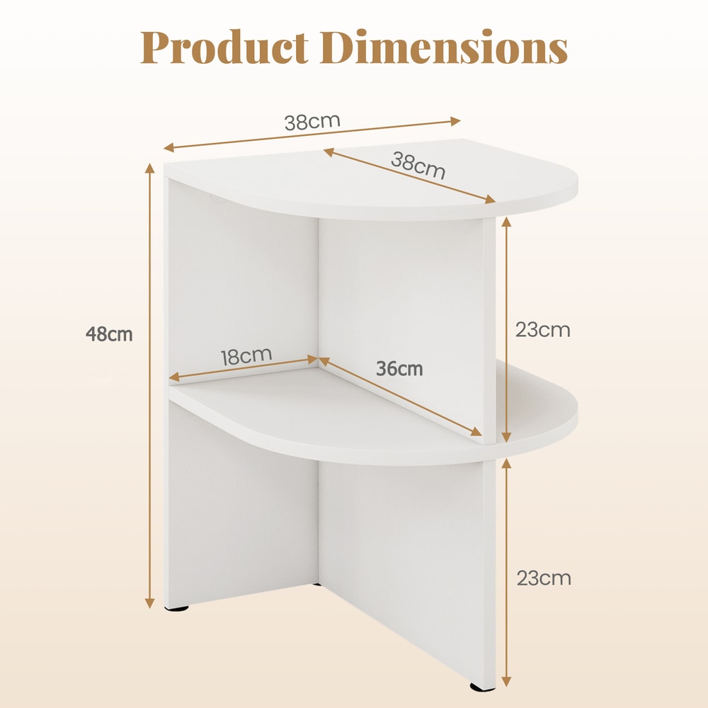 Product dimensions diagram for the white half round end table