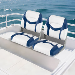 2-Pack Fold-down Low Back Boat Chairs with Waterproof PVC Leather and Thick Sponge Padding-Blue