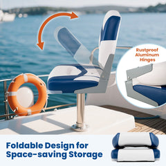 2-Pack Fold-down Low Back Boat Chairs with Waterproof PVC Leather and Thick Sponge Padding-Blue