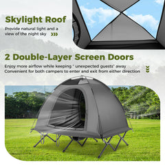 2-Person Camping Cot Tent Foldable Off-Ground Camping Combo for Adults-Grey