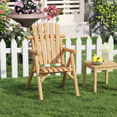 2-Person Fire Pit Lounge Chair with Slatted Backrest Built-in Armrest and Curved Seat-Natural