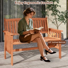 2-Person Outdoor Wood Garden Bench with Backrest Armrests and Slatted Seat