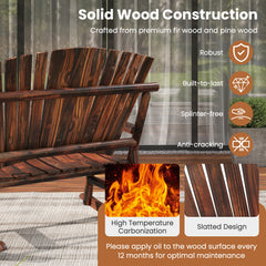 2-Person Outdoor Adirondack Rocking Chair with High Back and Slatted Seat-Brown