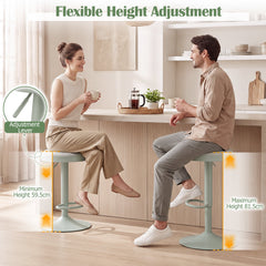2 Piece Kitchen Bar Stool with Height Adjustment and D-Shaped Footrest-Green