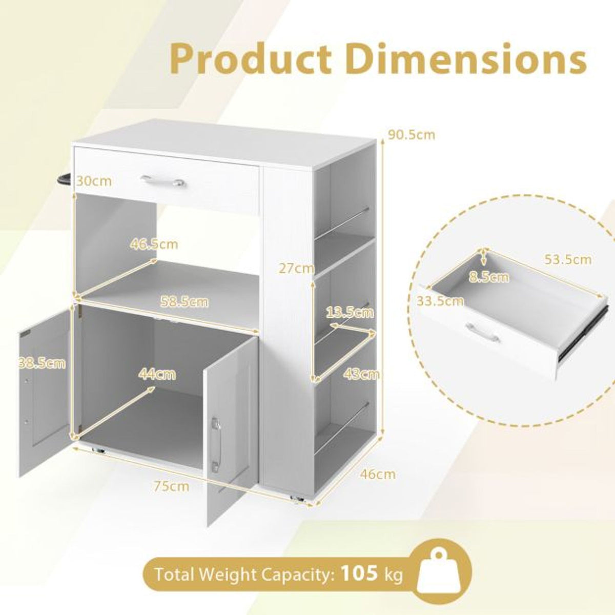 2-Piece Kitchen Pantry Cabinet and Mobile Kitchen Island Cart Set