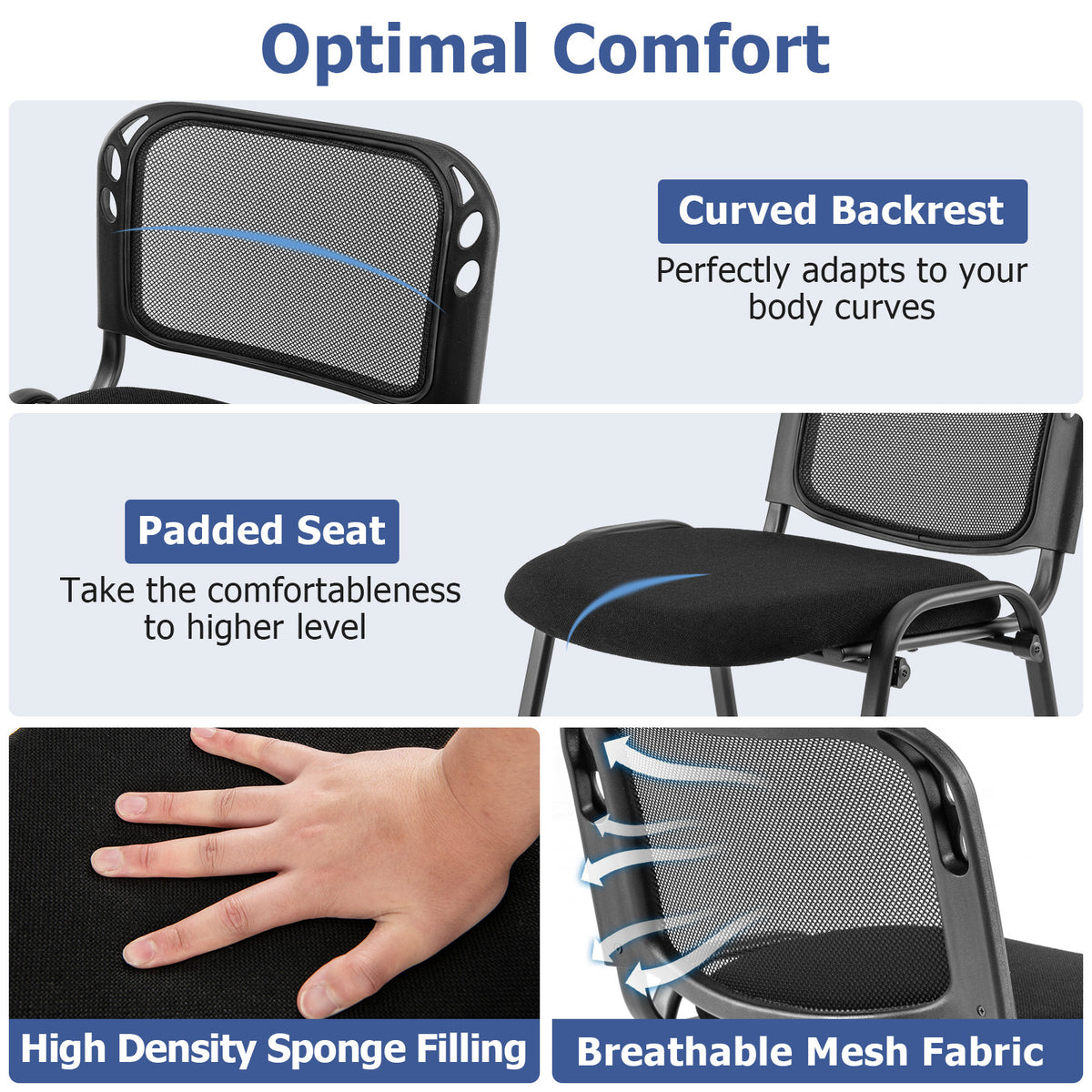 Close-ups of the black reception chair's features