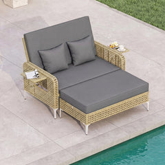 2-Piece Patio Daybed Set with Storage Ottoman-Grey