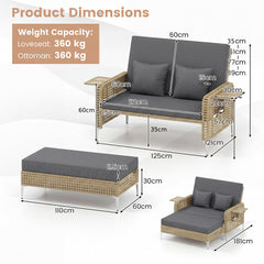2-Piece Patio Daybed Set with Storage Ottoman-Grey