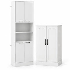 2-Piece White Kitchen Pantry Cabinet Set with Adjustable Shelves