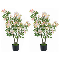 2 Pieces 90 CM Artificial Impatiens Blossom Tree Faux Pink Floral Plant in Cement-filled Pot-Pink