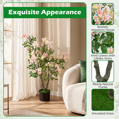 2 Pieces 90 CM Artificial Impatiens Blossom Tree Faux Pink Floral Plant in Cement-filled Pot-Pink