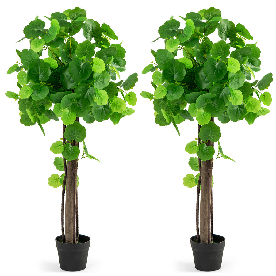 2 Pieces Artificial Crabapple Tree Fake Plant in Pot with Real Wood Trunk and Branches