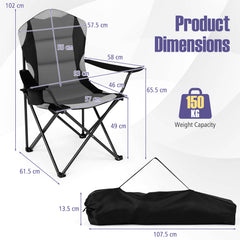 2 Pieces Folding Camping Chairs for Adults with Cup Holders-Black