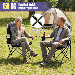 2 Pieces Folding Camping Chairs for Adults with Cup Holders-Black