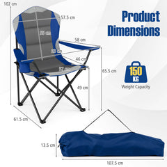 2 Pieces Folding Camping Chairs for Adults with Cup Holders-Navy