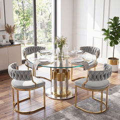 2 Pieces Velvet Dining Chairs with Curved Back and Metal Base-Grey